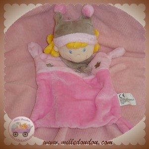 NICOTOY DOUDOU LUTIN POUPEE FILLE PLAT ROSE TAUPE ETOILE SOS