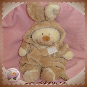 NICOTOY SOS DOUDOU OURS ECRU DEGUISE EN LAPIN BEIGE 