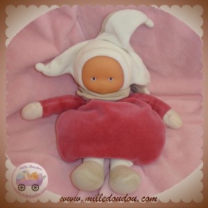 COROLLE DOUDOU POUPEE LUTIN CHAPEAU ECRU CORPS FRAMBOISE ROSE 