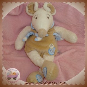 DOUDOU ET COMPAGNIE SOS PELUCHE SOURIS DOUVELOURS BLANCHE BEIGE BLEU