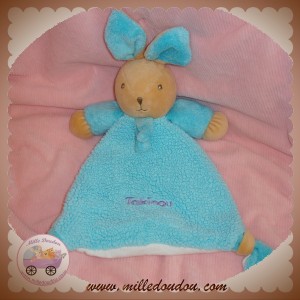 TAKINOU SOS DOUDOU LAPIN BEIGE PLAT BLEU TURQUOISE