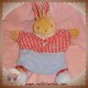 TAKINOU SOS DOUDOU LAPIN BEIGE MARIONNETTE BLEU VICHY ROUGE