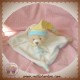 DOUDOU ET COMPAGNIE PELUCHE OURS BEIGE PLAT BLANC BLEU COL JAUNE