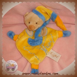 BABYNAT BABY NAT DOUDOU OURS BEIGE PLAT LOSANGE JAUNE SOS