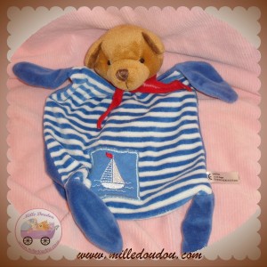 MAXITA SOS DOUDOU OURS MARRON PLAT RAYE BLEU BATEAU