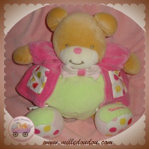 TAKINOU SOS DOUDOU OURS CLOWN BOULE VERT ROSE