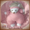 NOUNOURS SOS DOUDOU OURS BLANC RAYE ROSE BEIGE