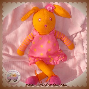 COROLLE SOS DOUDOU LAPIN ORANGE ROBE ROSE A POIS