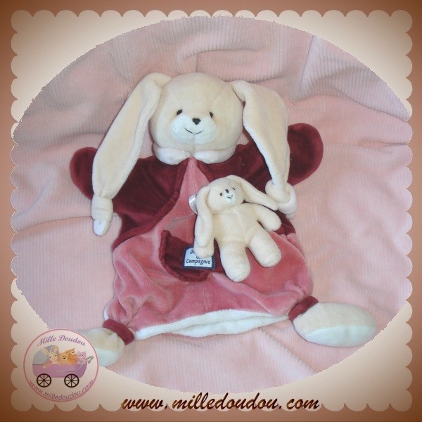 Doudou marionnette lapin beige et bébé DOUDOU ET COMPAGNIE