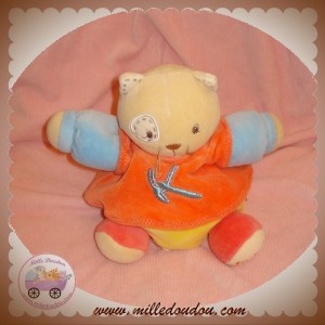 KALOO SOS DOUDOU PELUCHE CHAT BOULE JAUNE PULL ORANGE K 