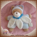 DOUDOU ET COMPAGNIE SOS OURS BEIGE QUASI PLAT BLEU FLEUR BLANC