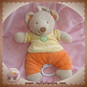 POMMETTE SOS DOUDOU OURS MUSICAL BEIGE ORANGE COEUR