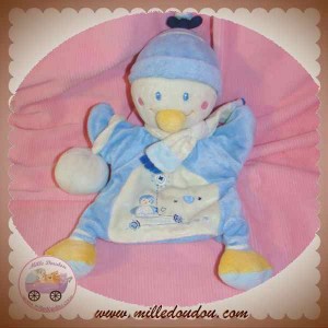 NICOTOY SOS DOUDOU PINGOUIN MARIONNETTE BLEU BLANC ECRU