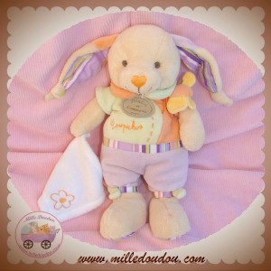 DOUDOU ET COMPAGNIE SOS LAPIN LOUPICHOU AVEC MOUCHOIR MAUVE VERT 