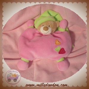 NATTOU SOS DOUDOU OURS CORPS ROSE VERT COEUR HOCHET 