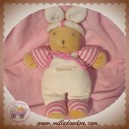 TAKINOU SOS DOUDOU LAPIN BEIGE CORPS ECRU BRAS RAYE ROSE