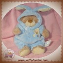 NICOTOY DOUDOU OURS BEIGE DEGUISE EN LAPIN BLEU 18 CM BILLES SOS