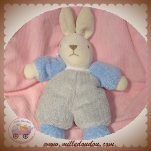 NOUNOURS DOUDOU LAPIN BLANC CORPS GRIS BLEU HOCHET SOS