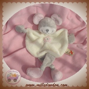 NICOTOY SOS DOUDOU SOURIS PLATE GRISE ECRU ROSE FLEUR