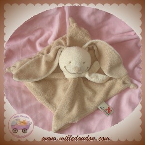 NICOTOY DOUDOU LAPIN ECRU PLAT BEIGE NOEUD GRAND SOURIRE SOS