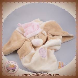 DOU KIDOU DOUDOU OURS BEIGE PLAT ECRU COEUR ROSE SOS 28