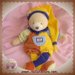 DOUDOU ET COMPAGNIE OURS ARLEQUIN JAUNE ROUGE BLEU 32 CM