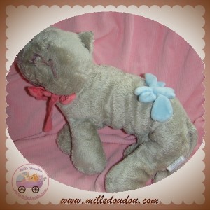 JACADI SOS DOUDOU CHAT TAUPE GRIS PAPILLON BLEU