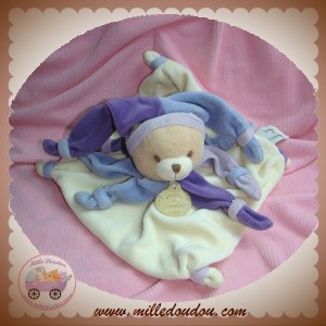 DOUDOU ET COMPAGNIE SOS OURS PLAT ECRU COLERETTE MAUVE BLEU