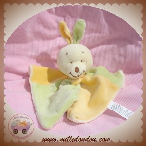 JJA SOS DOUDOU PELUCHE LAPIN ECRU PLAT ORANGE VERT 