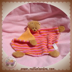 MAXITA SOS DOUDOU OURS MARRON PLAT RAYE ORANGE ROSE