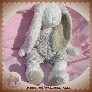 CYRILLUS SOS DOUDOU LAPIN BLANC SALOPETTE GRIS RAYE