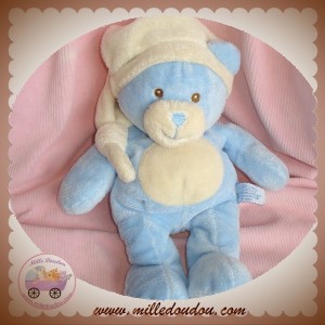 GIPSY SOS DOUDOU OURS BLEU BONNET ECRU 