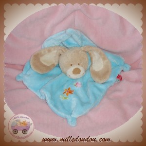 TEX DOUDOU LAPIN BEIGE CORPS PLAT BLEU FLEUR SOS