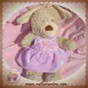 TEX DOUDOU LAPIN BOUCLETTE BEIGE ROBE MAUVE 30 cm SOS