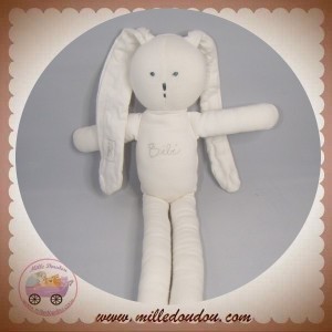 PETIT BATEAU DOUDOU SOS LAPIN TISSU BLANC BEBE