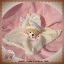 DOUDOU ET COMPAGNIE SOS OURS CORPS PLAT BLANC COL ROSE BONNET 