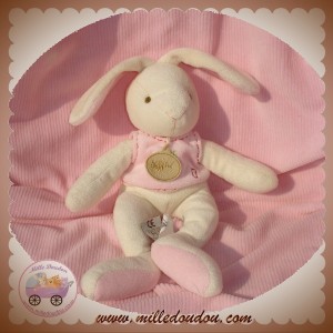 BABYNAT BABY NAT DOUDOU LAPIN ECRU T-SHIRT ROSE FRAISE