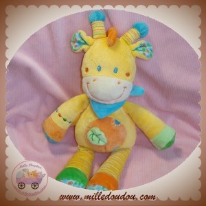 NICOTOY DOUDOU ZEBRE GIRAFE JAUNE ORANGE BANDANA BLEU EVEIL SOS