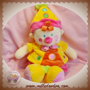 NICOTOY DOUDOU CLOWN LUTIN POUPEE HABIT JAUNE ROSE 46 CM SOS