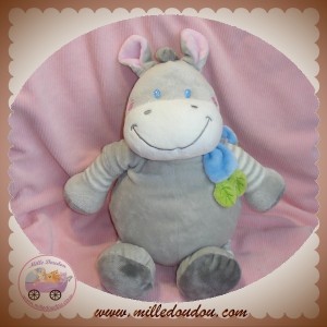 NICOTOY SOS DOUDOU ZEBRE CHEVAL GRIS ECHARPE BLEU FEUILLES 30 CM