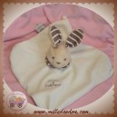 DOUDOU ET COMPAGNIE LAPIN PLAT BLANC COL RAYE MARRON SOS