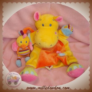 NICOTOY SOS DOUDOU HIPPOPOTAME GIRAFE MARIONNETTE JAUNE ORANGE