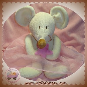 JACADI SOS DOUDOU SOURIS ECRU TUTU ROSE MUSICAL ETOILE