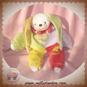 DOUDOU ET COMPAGNIE LAPIN LAPINOU QUASI PLAT ROSE VERT JAUNE MAUVE