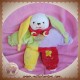 DOUDOU ET COMPAGNIE LAPIN LAPINOU QUASI PLAT ROSE VERT JAUNE MAUVE