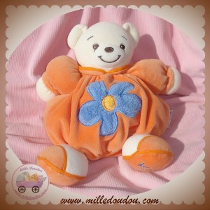 KALOO SOS DOUDOU OURS BLANC BOULE ORANGE FLEUR BLEU