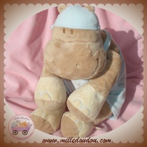 NOUKIE'S SOS DOUDOU HIPPOPOTAME HIPPOLYTE BEIGE BLEU 40 cm