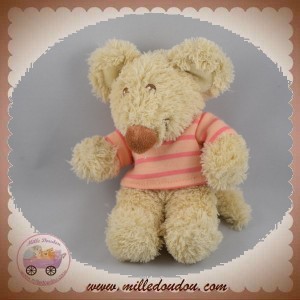 TEX SOS DOUDOU SOURIS BOUCLETTE BEIGE T-SHIRT RAYE ROSE