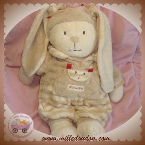 NICOTOY DOUDOU LAPIN ECRU RAYE BEIGE NICOTOY MON LAPIN 37 CM