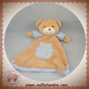 TAKINOU SOS DOUDOU OURS BEIGE PLAT DOS BLEU OURS BRODERIE